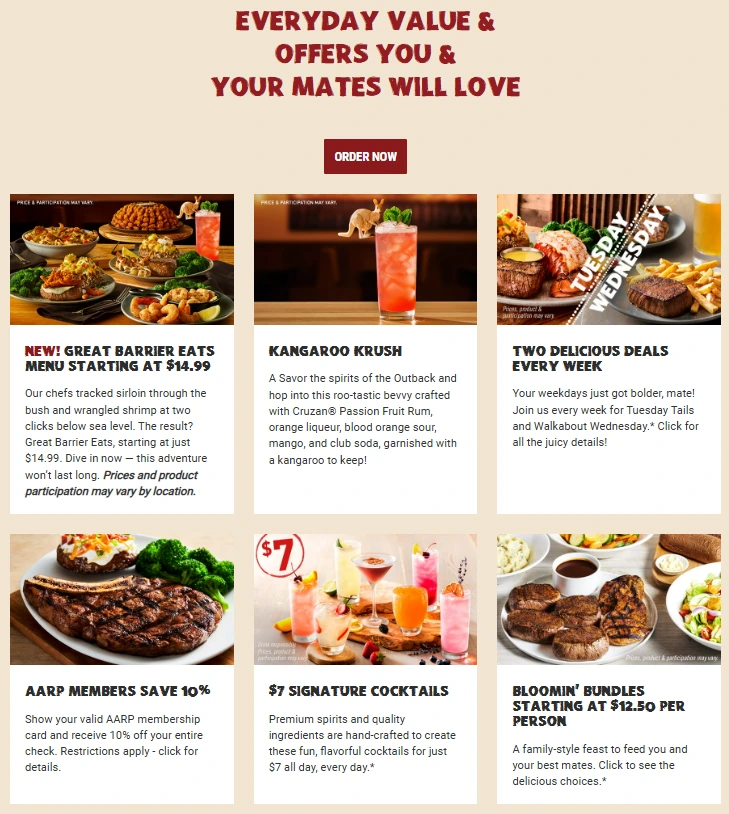 Outback Steakhouse Dinner Menu With Prices