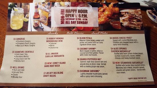 Outback Steakhouse Happy Hour Menu With Prices