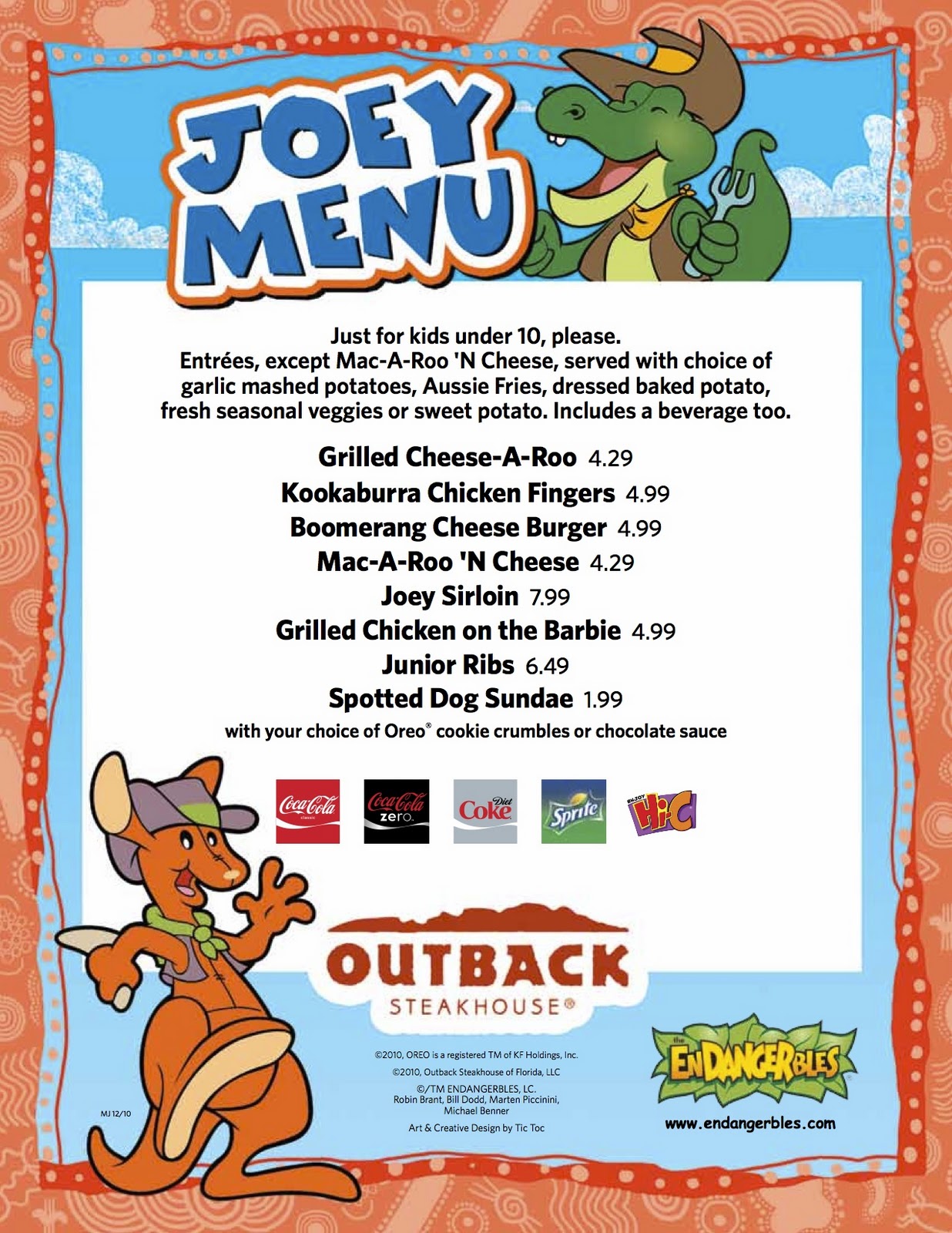 Outback Steakhouse Kids Menu With Prices